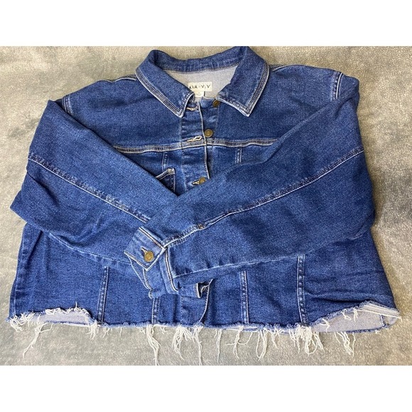 Ava & Viv Women's Plus Cropped Lightweight Denim Jacket Darkwash Size 1X - Picture 6 of 10